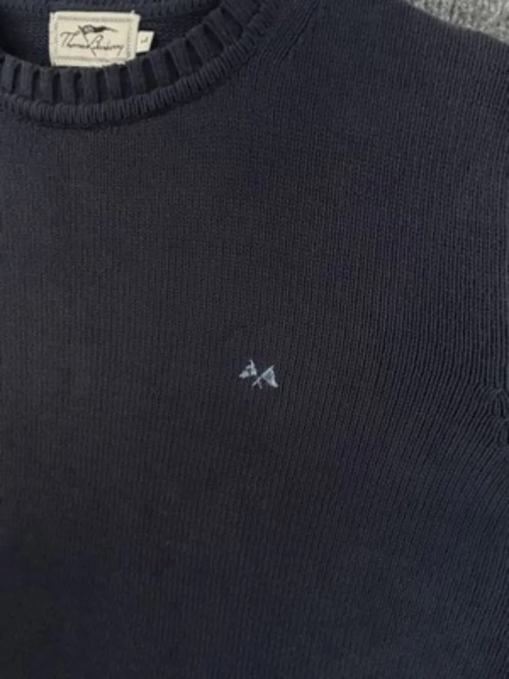 Thomas Burberry Crew Neck Logo Long Sleeve Blue Pullover Men Large Sweater Knit